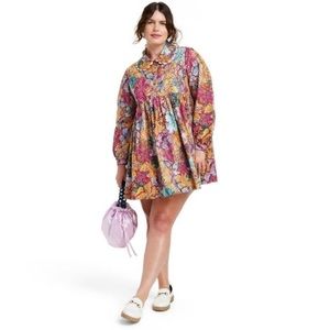 Kika Vargas x Target NEW anemone floral collared long sleeve print mini dress XS
